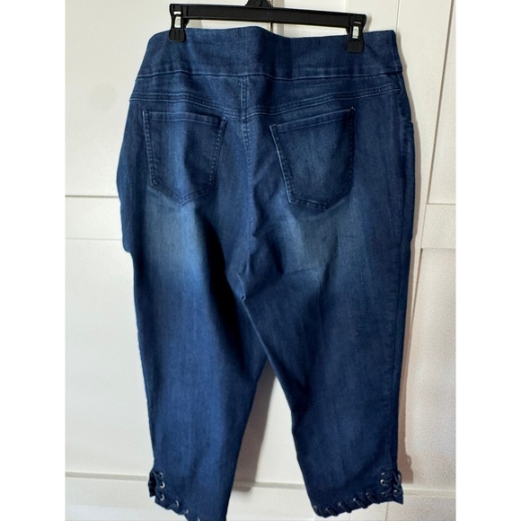 Westbound Women's Blue Denim Cropped Capri Pants Lace‎ Up Hem Size 16 - Picture 9 of 11